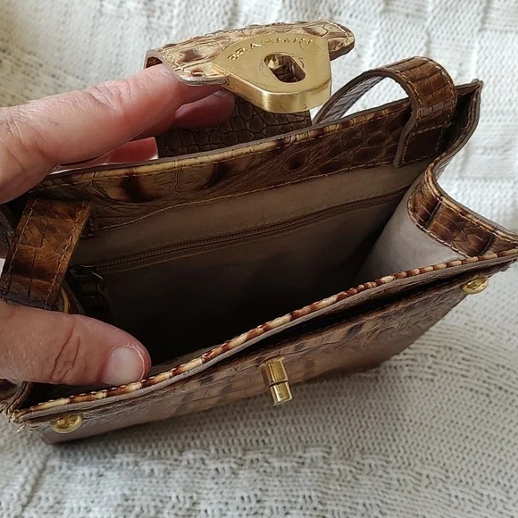 BRAHMIN Small Crossbody Croc Brown Leather Bag Purse - Picture 6 of 12